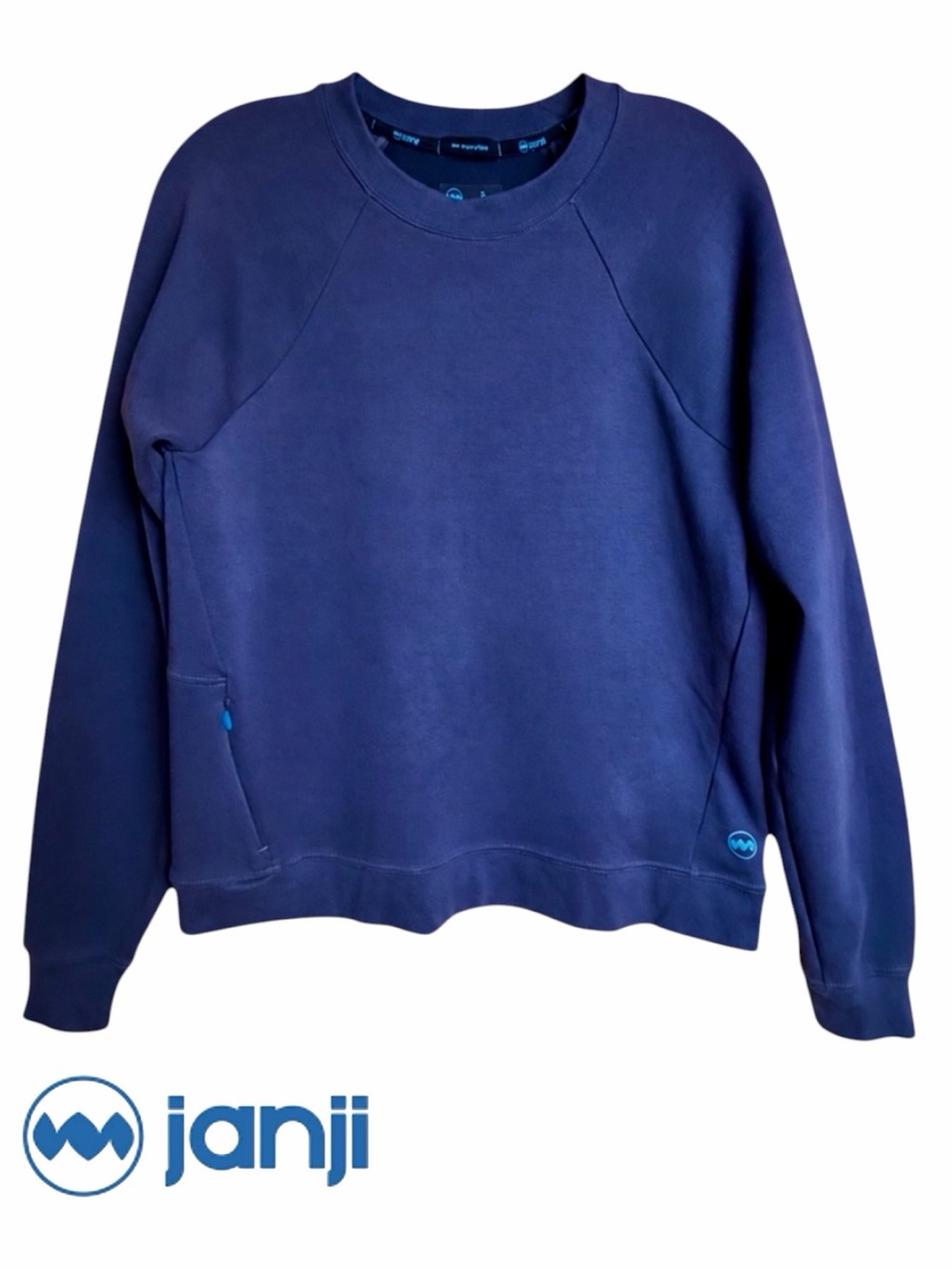 Janji Circuit Crew Sweatshirt Blue Hidden Zip Pocket Women’s Small